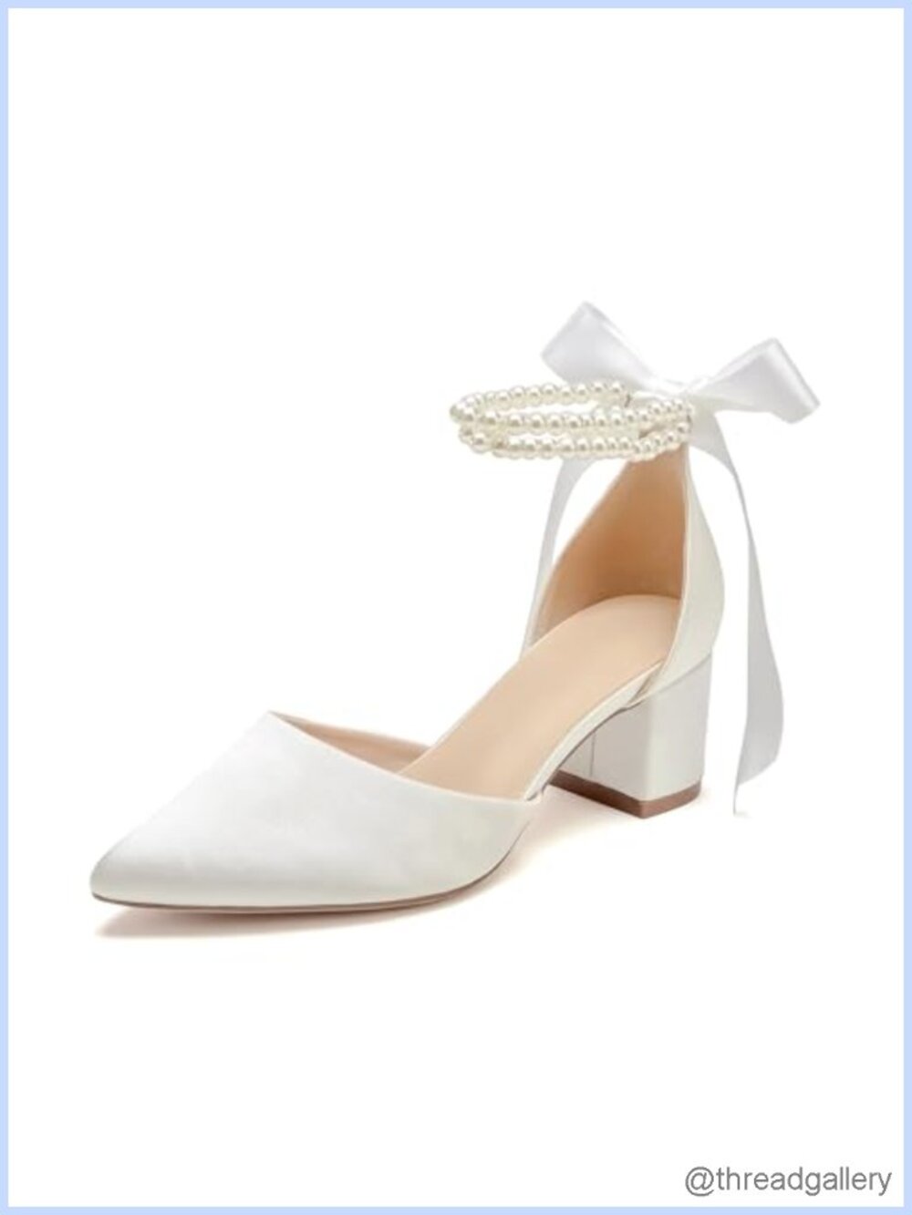Satin Pumps Chunky Block Heels Pearls Ankle Strap Wedding Party Shoes
